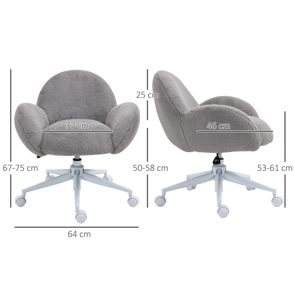 Makeup Vanity Chair, Cute Fluffy Desk Chair With Rolling Wheels For Bedroom Living Room, Grey