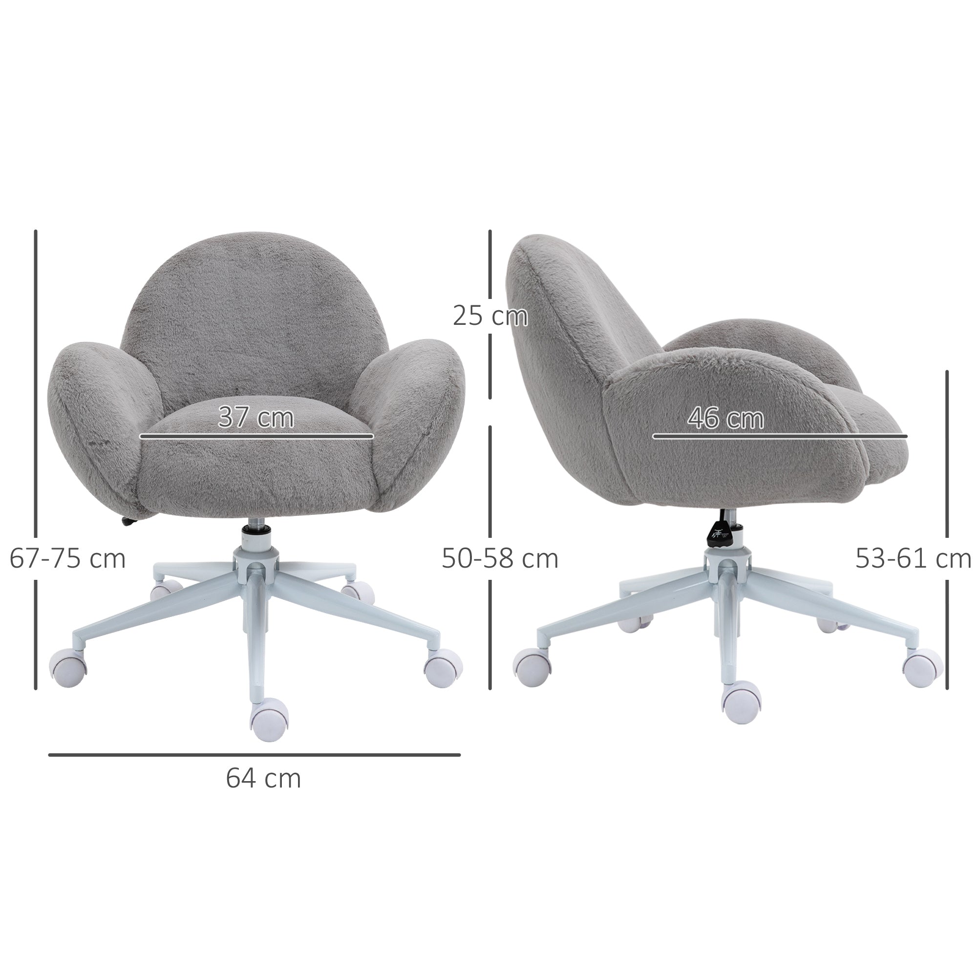 Makeup Vanity Chair, Cute Fluffy Desk Chair With Rolling Wheels For Bedroom Living Room, Grey