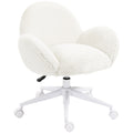 Makeup Vanity Chair, Cute Fluffy Desk Chair With Rolling Wheels For Bedroom Living Room, Cream White
