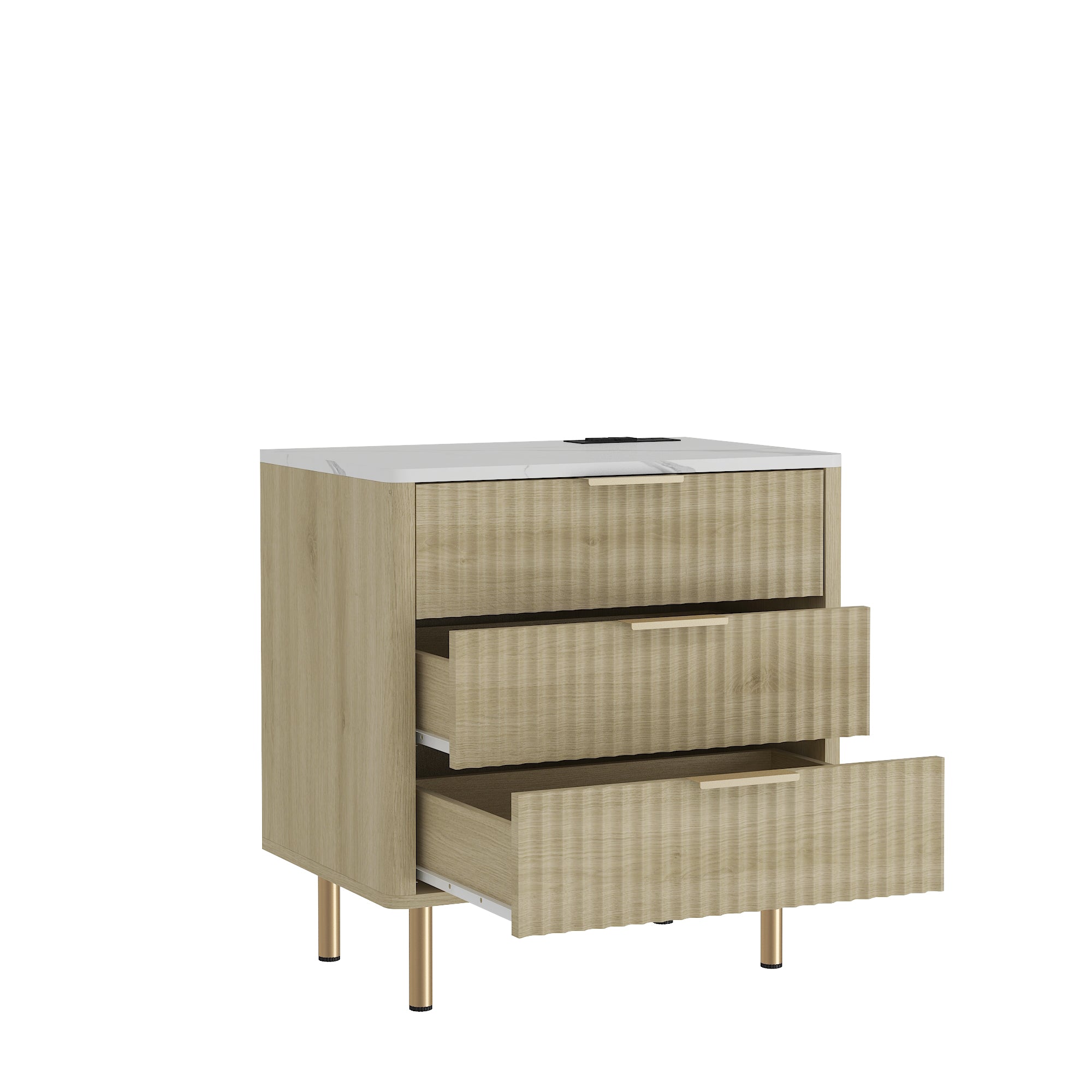 Nightstand With Charging Station, Smart Nightstand With Night Light, Modern Night Stand With Storage Cabinet For Bedroom, Wood