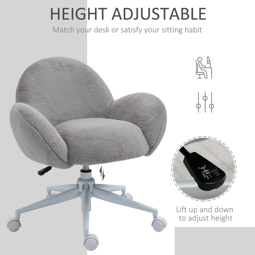 Makeup Vanity Chair, Cute Fluffy Desk Chair With Rolling Wheels For Bedroom Living Room, Grey