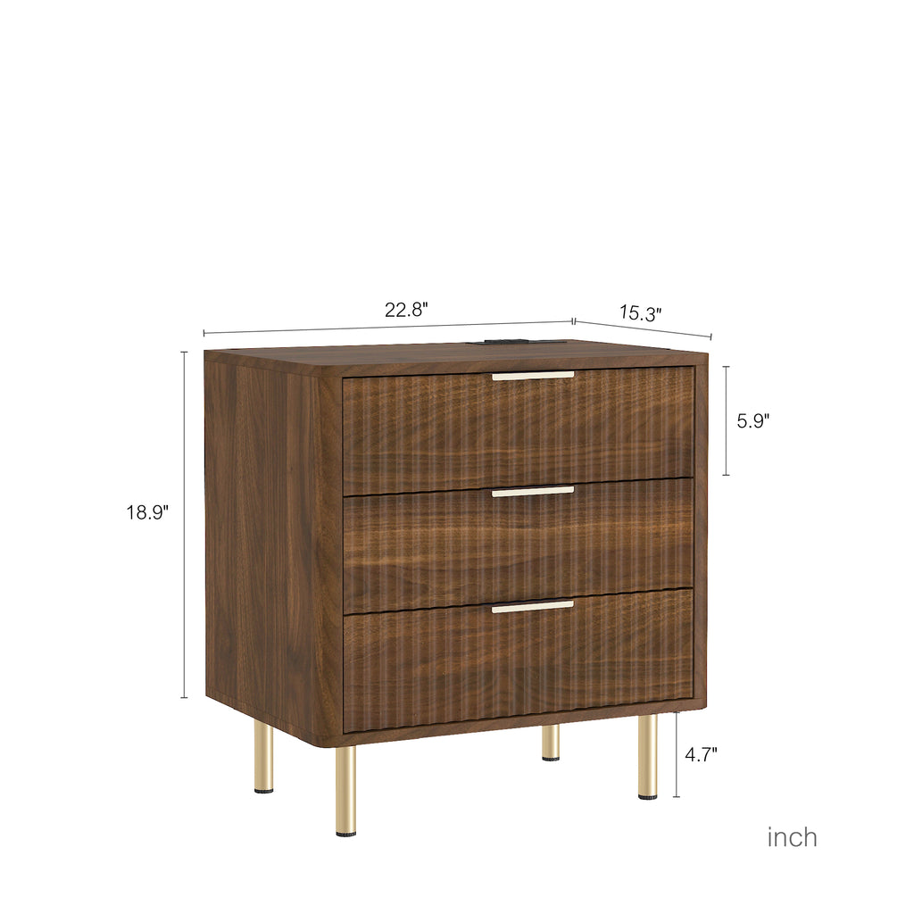Nightstand With Charging Station, Smart Nightstand With Night Light, Modern Night Stand With Storage Cabinet For Bedroom, Wood