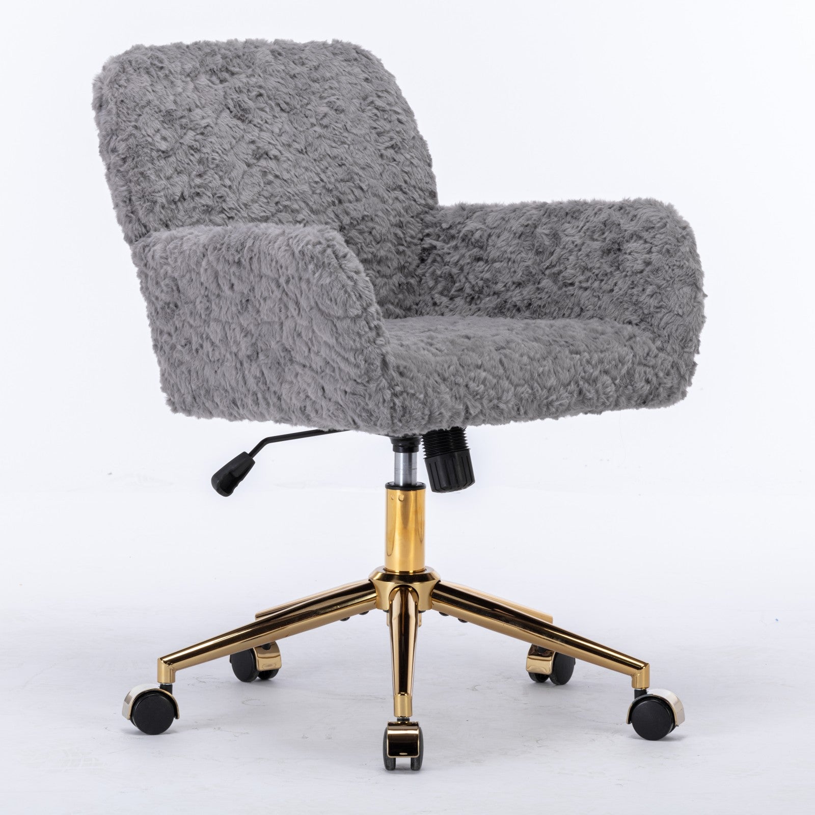 AA Furniture Office Chair,Artificial Rabbit Hair Home Office Chair With Golden Metal Base,Adjustable Desk Chair Swivel Office Chair,Vanity Chair  Gray
