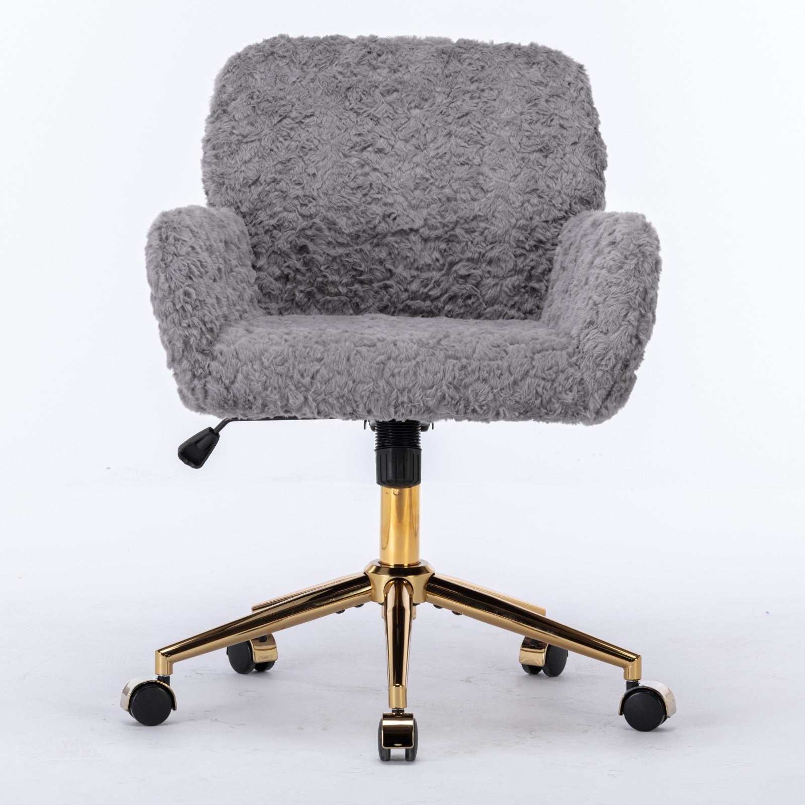 AA Furniture Office Chair,Artificial Rabbit Hair Home Office Chair With Golden Metal Base,Adjustable Desk Chair Swivel Office Chair,Vanity Chair  Gray