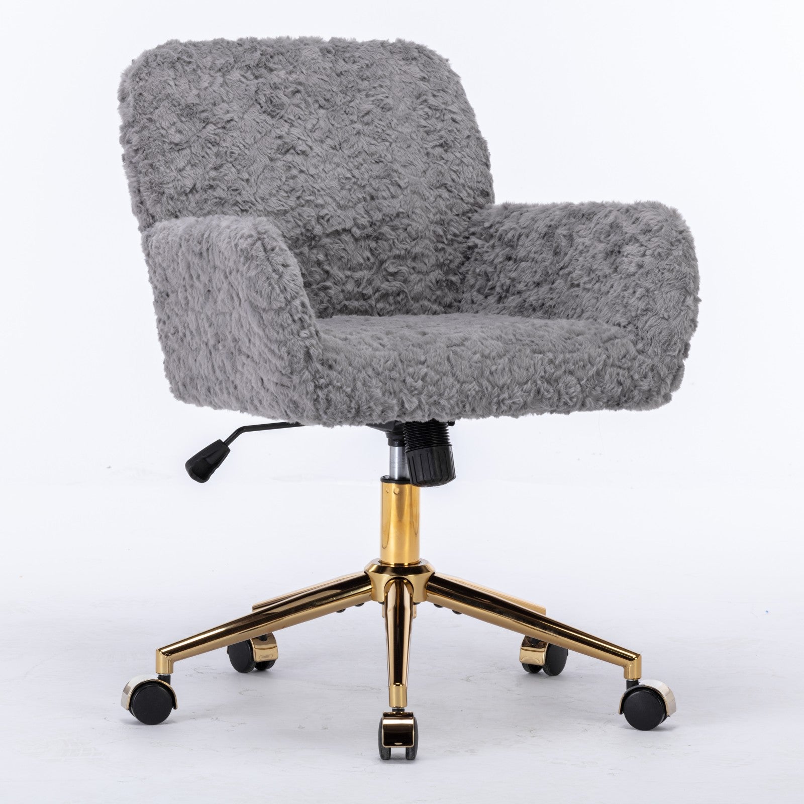 AA Furniture Office Chair,Artificial Rabbit Hair Home Office Chair With Golden Metal Base,Adjustable Desk Chair Swivel Office Chair,Vanity Chair  Gray