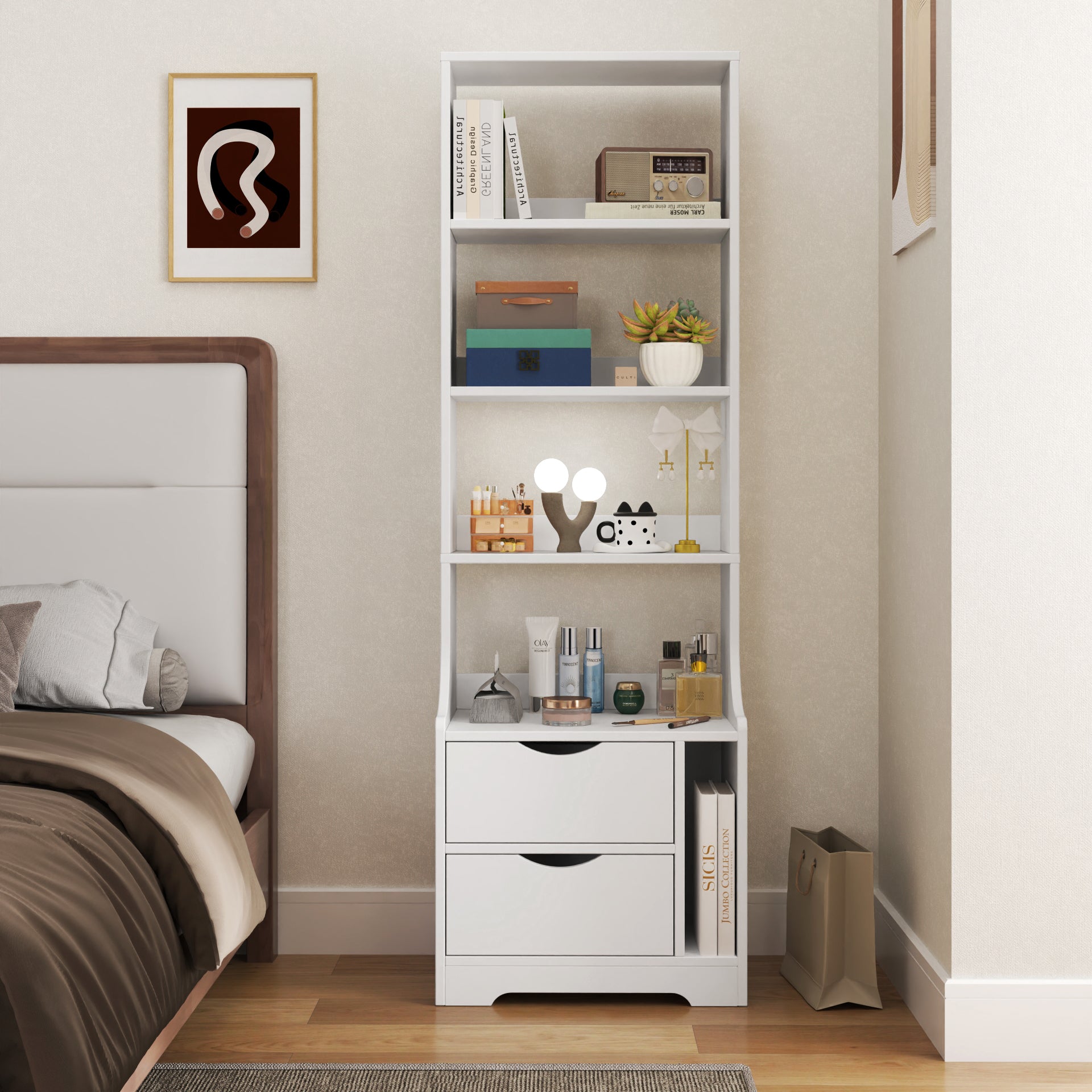 Night Stand With Bookshelf, Night Stand With 2 Storage Drawers For Bedroom
