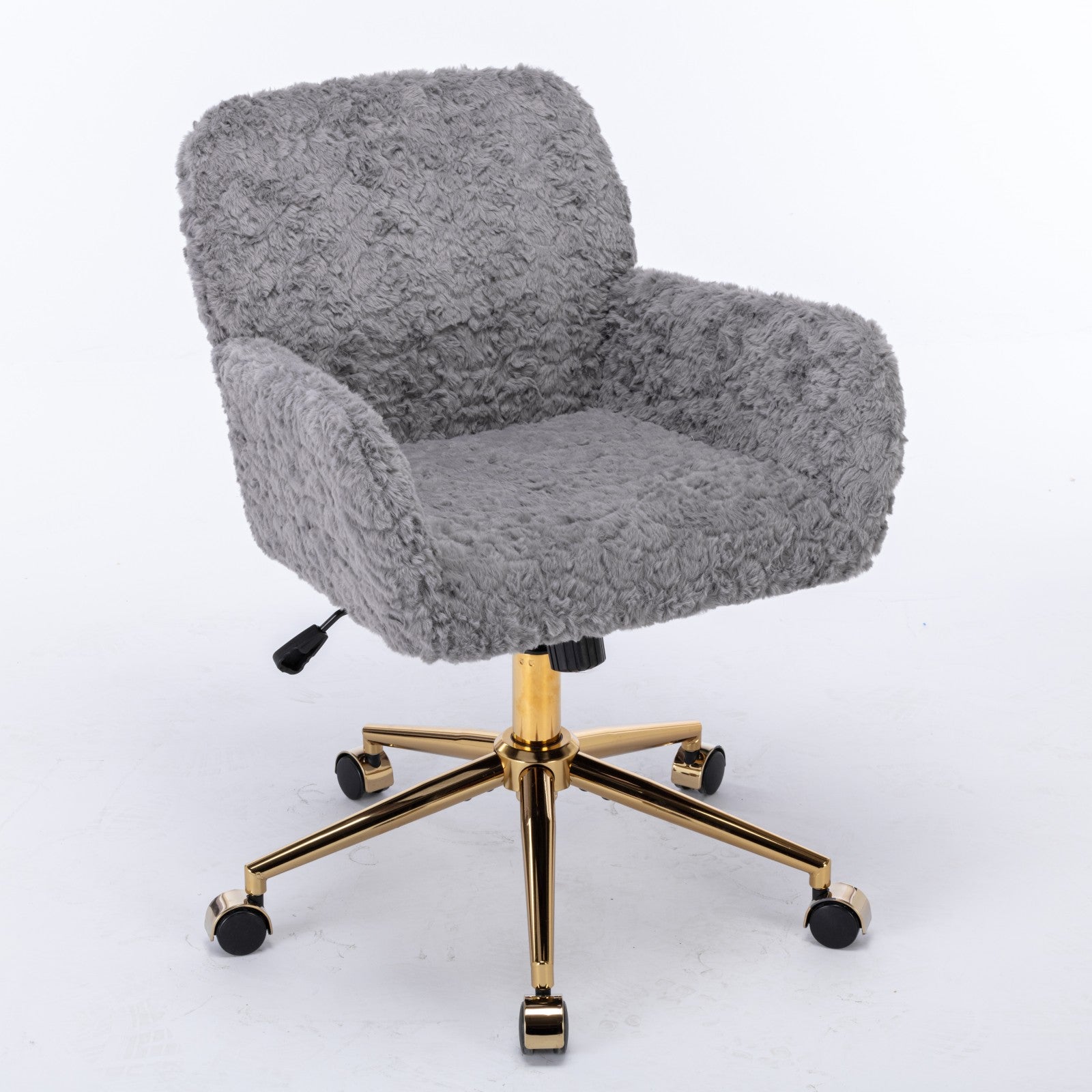 AA Furniture Office Chair,Artificial Rabbit Hair Home Office Chair With Golden Metal Base,Adjustable Desk Chair Swivel Office Chair,Vanity Chair  Gray