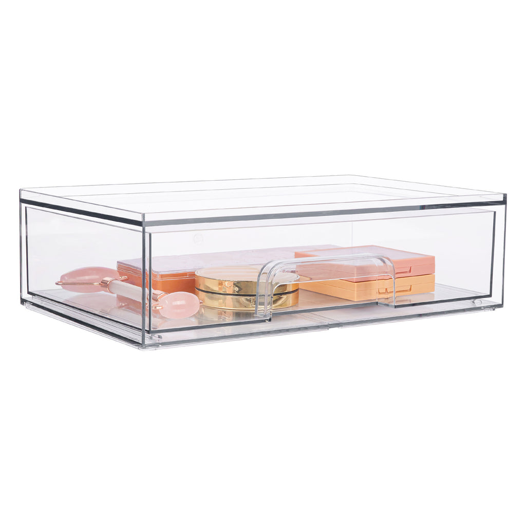 12.1in 30.7cm W Clear Stackable Storage Drawers,2 Pack Acrylic Plastic Organizers Bins For Makeup Palettes, Cosmetics, And Beauty Supplies,Ideal For Vanity, Bathroom,Cabinet,Desk Organization