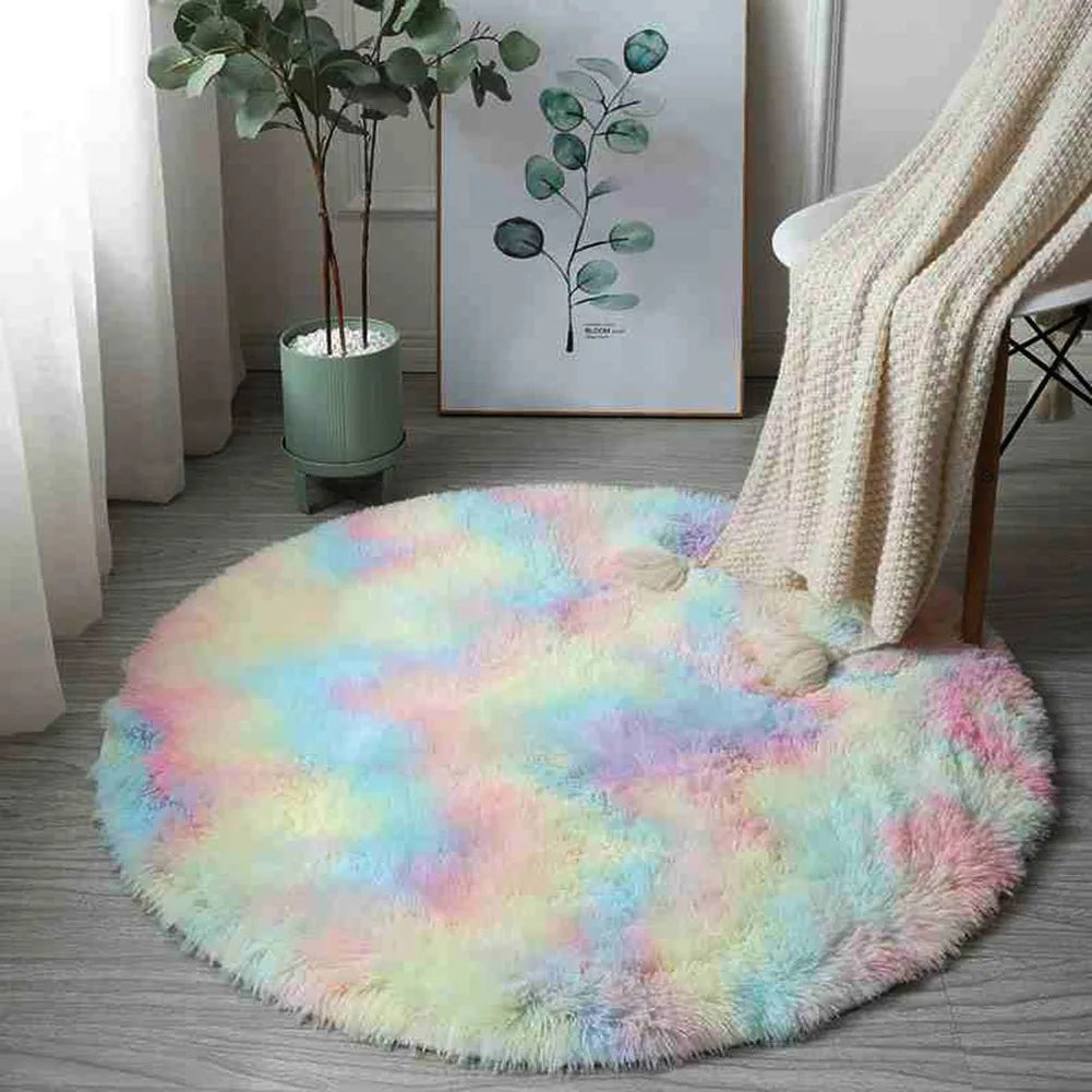 Cute Non-slip Round Soft Shaggy Rug Modern Round Rugs For Kids Bedroom Fluffie Shaggy Round Rugs For Baby Room Decoration Salon