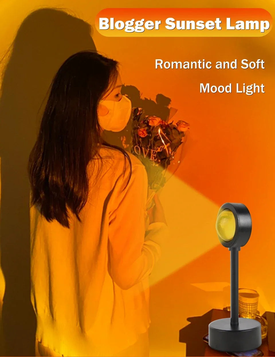 USB Sunset Lamp Sunset Projector Mood Light Living Room Bedroom Night Light Indoor Decor Bar Atmosphere Photography Background