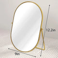 Vanity Makeup Mirror with 90°Adjustable Rotation, Oval Golden Metal Framed Standing Table Mirror for Bedroom Bathroom