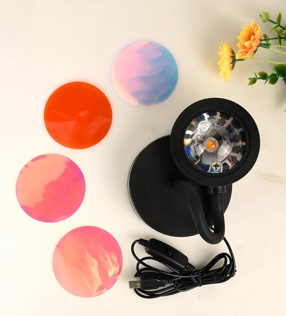 USB Sunset Lamp Sunset Projector Mood Light Living Room Bedroom Night Light Indoor Decor Bar Atmosphere Photography Background