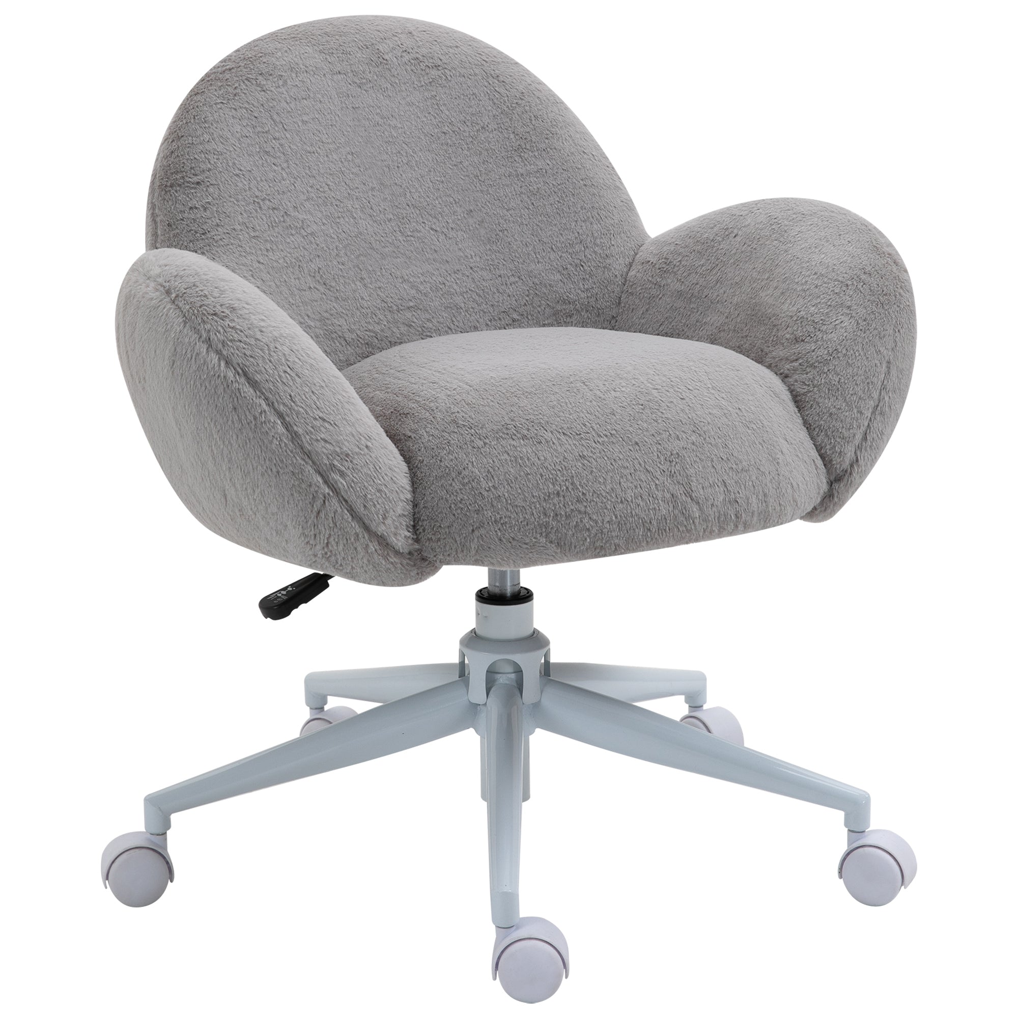 Makeup Vanity Chair, Cute Fluffy Desk Chair With Rolling Wheels For Bedroom Living Room, Grey