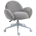 Makeup Vanity Chair, Cute Fluffy Desk Chair With Rolling Wheels For Bedroom Living Room, Grey