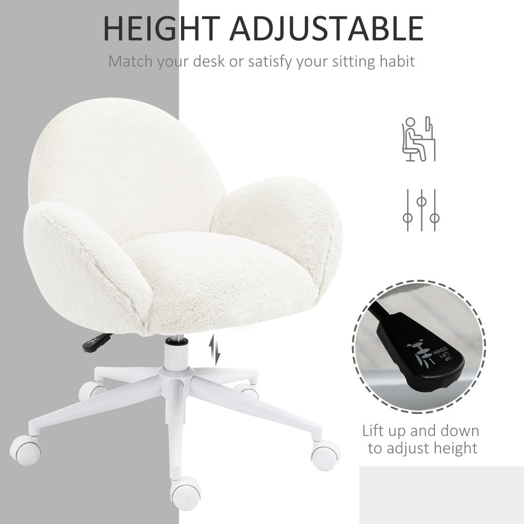 Makeup Vanity Chair, Cute Fluffy Desk Chair With Rolling Wheels For Bedroom Living Room, Cream White