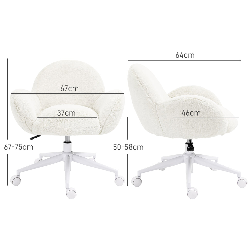 Makeup Vanity Chair, Cute Fluffy Desk Chair With Rolling Wheels For Bedroom Living Room, Cream White
