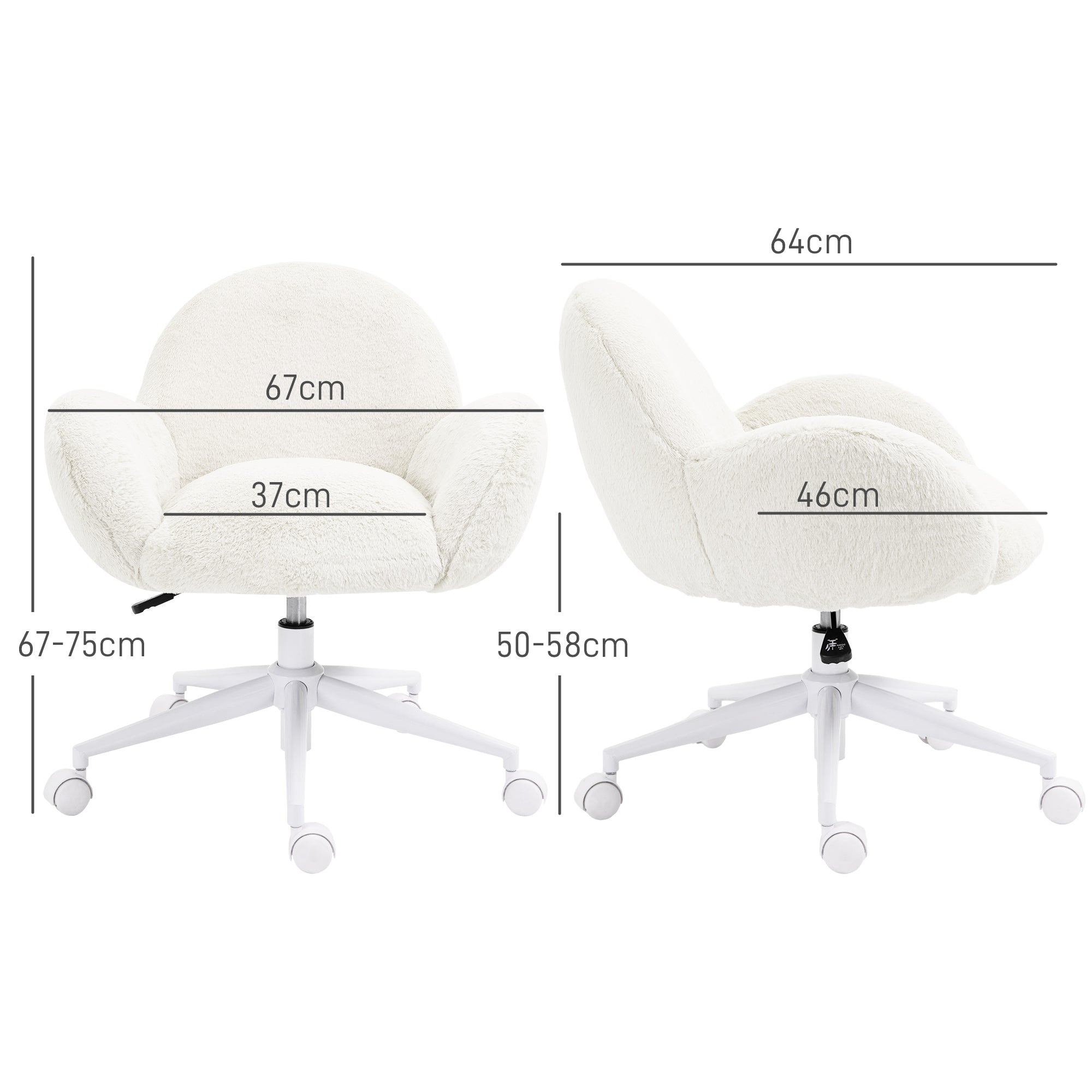 Makeup Vanity Chair, Cute Fluffy Desk Chair With Rolling Wheels For Bedroom Living Room, Cream White